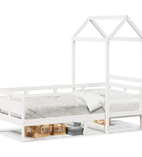 Tagesbett mit Dach Weiß 80x200 cm Massivholz Kiefer
