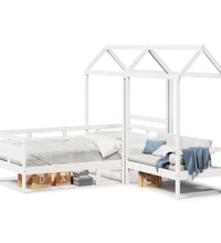 Tagesbett und Bank mit Dach Weiß 90x200 cm Kiefernholz