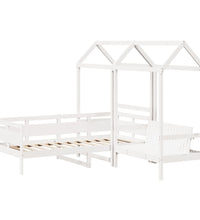 Tagesbett und Bank mit Dach Weiß 90x200 cm Kiefernholz