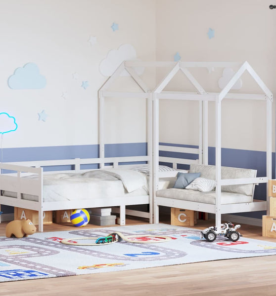 Tagesbett und Bank mit Dach Weiß 80x200 cm Kiefernholz