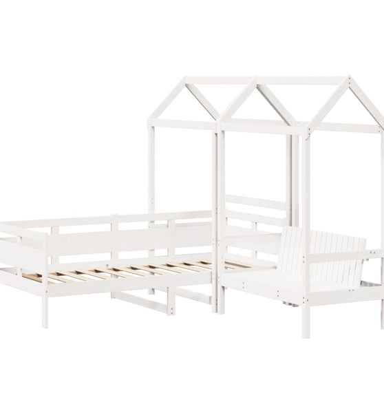 Tagesbett und Bank mit Dach Weiß 90x190 cm Kiefernholz
