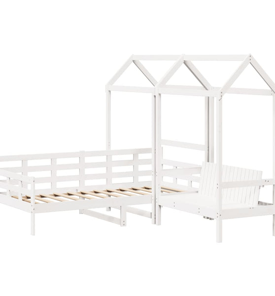Tagesbett und Bank mit Dach Weiß 90x190 cm Kiefernholz