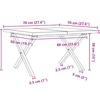 Couchtisch X-Gestell 70x70x40,5cm Massivholz Kiefer & Gusseisen