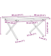 Couchtisch X-Gestell 80x80x45,5cm Massivholz Kiefer & Gusseisen