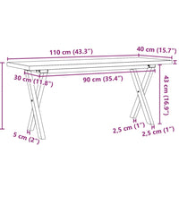 Couchtisch X-Gestell 110x40x45,5 cm Massivholz Kiefer Gusseisen