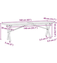 Couchtisch X-Gestell 160x40x45,5 cm Massivholz Kiefer Gusseisen