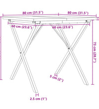 Esstisch X-Gestell 80x80x75,5 cm Massivholz Kiefer & Gusseisen