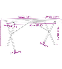 Esstisch X-Gestell 160x80x75,5 cm Massivholz Kiefer & Gusseisen
