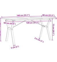 Esstisch Y-Gestell 140x80x75,5 cm Massivholz Kiefer & Gusseisen