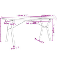 Esstisch Y-Gestell 160x80x75,5 cm Massivholz Kiefer & Gusseisen