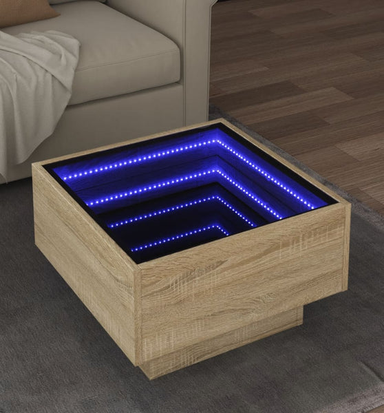 LED-Couchtisch Sonoma Eiche 50x50x30 cm Holzwerkstoff