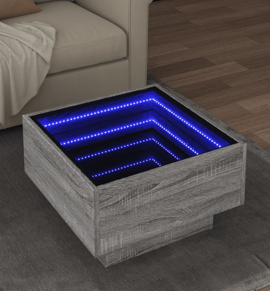 LED-Couchtisch Grau Sonoma 50x50x30 cm Holzwerkstoff