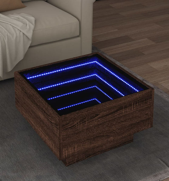 LED-Couchtisch Braun Eichen-Optik 50x50x30 cm Holzwerkstoff
