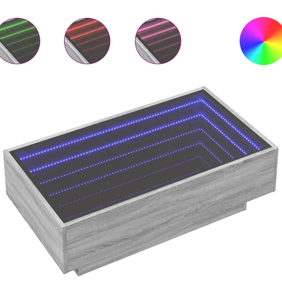 LED-Couchtisch Grau Sonoma 90x50x30 cm Holzwerkstoff