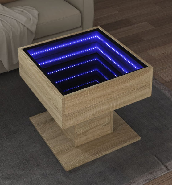 LED-Couchtisch Sonoma Eiche 50x50x45 cm Holzwerkstoff