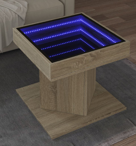 LED-Couchtisch Sonoma Eiche 50x50x45 cm Holzwerkstoff