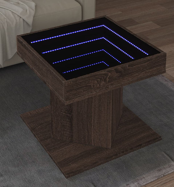 LED-Couchtisch Braun Eichen-Optik 50x50x45 cm Holzwerkstoff