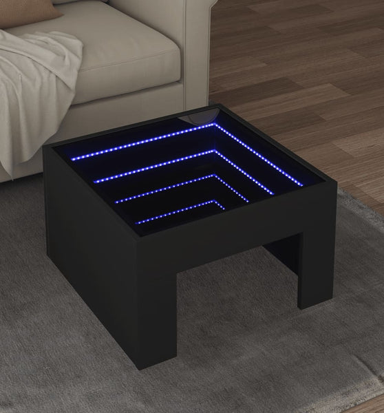 Couchtisch mit Infinity-LED Schwarz 50x50x30 cm