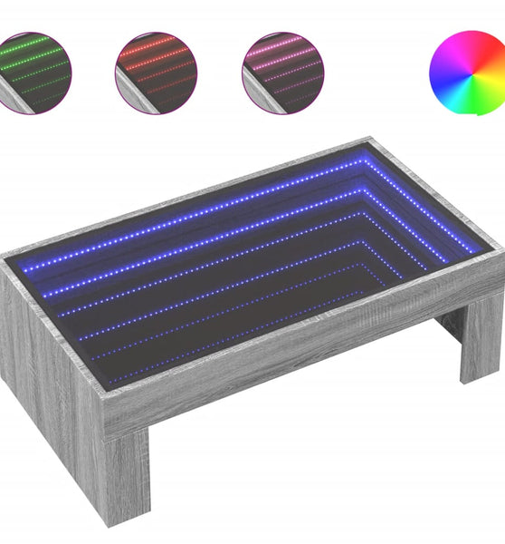 Couchtisch mit Infinity-LED Grau Sonoma 90x50x30 cm