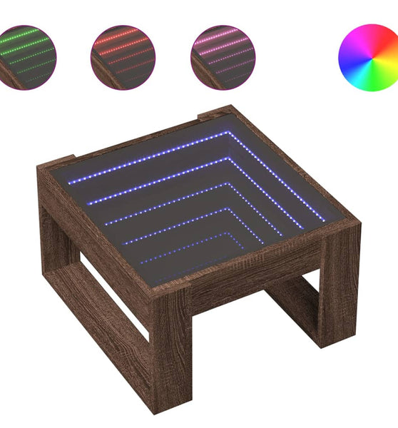 Couchtisch mit Infinity-LED Braun Eichen-Optik 50x53x30 cm