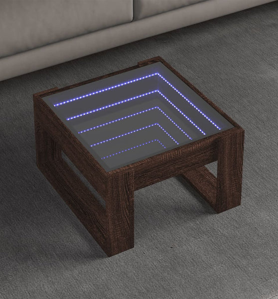 Couchtisch mit Infinity-LED Braun Eichen-Optik 50x53x30 cm