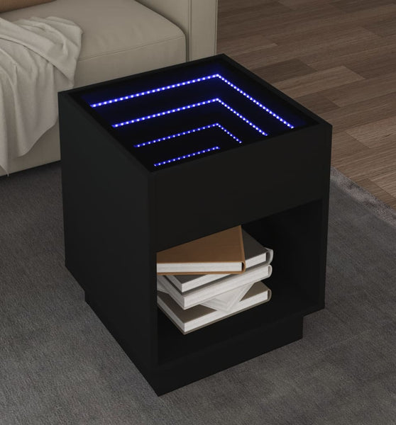 Couchtisch mit Infinity-LED Schwarz 40x40x50 cm
