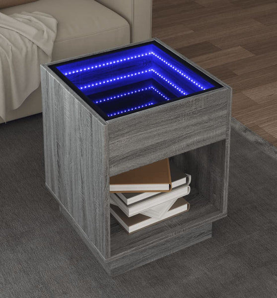 Couchtisch mit Infinity-LED Grau Sonoma 40x40x50 cm