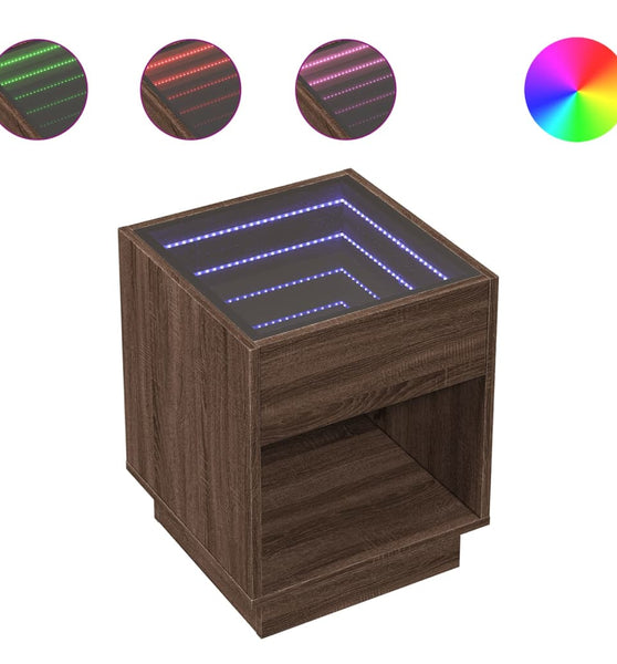 Couchtisch mit Infinity-LED Braun Eichen-Optik 40x40x50 cm