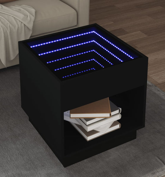 Couchtisch mit Infinity-LED Schwarz 50x50x50 cm