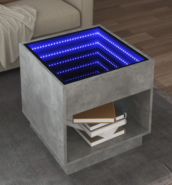 Couchtisch mit Infinity-LED Betongrau 50x50x50 cm