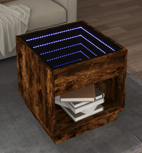 Couchtisch mit Infinity-LED Räuchereiche 50x50x50 cm