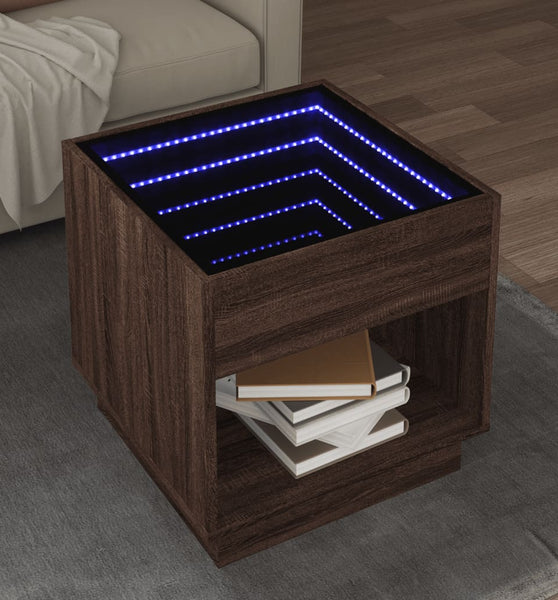 Couchtisch mit Infinity-LED Braun Eichen-Optik 50x50x50 cm