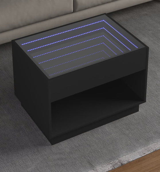 Couchtisch mit Infinity-LED Schwarz 70x50x50 cm