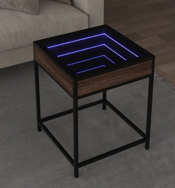 Couchtisch mit Infinity-LED Braun Eichen-Optik 40x40x51 cm