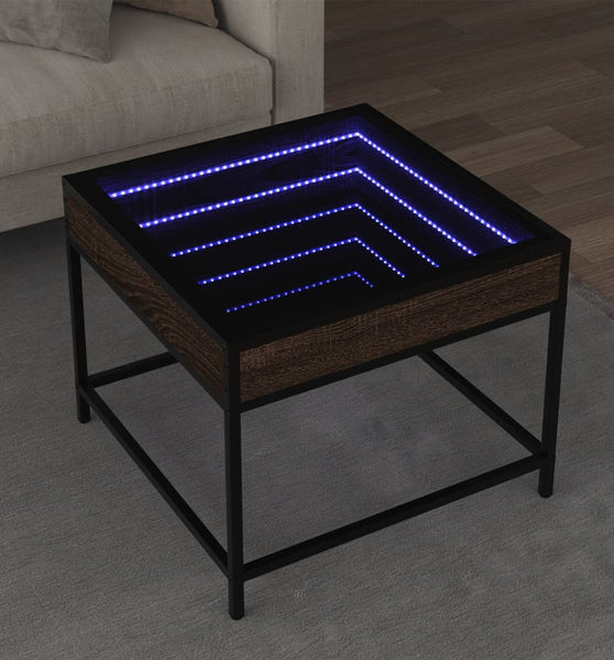 Couchtisch mit Infinity-LED Braun Eichen-Optik 50x50x41 cm