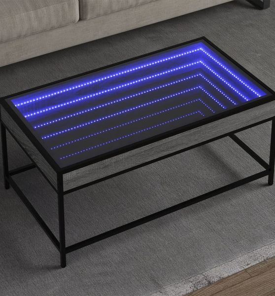 Couchtisch mit Infinity-LED Grau Sonoma 90x50x41 cm