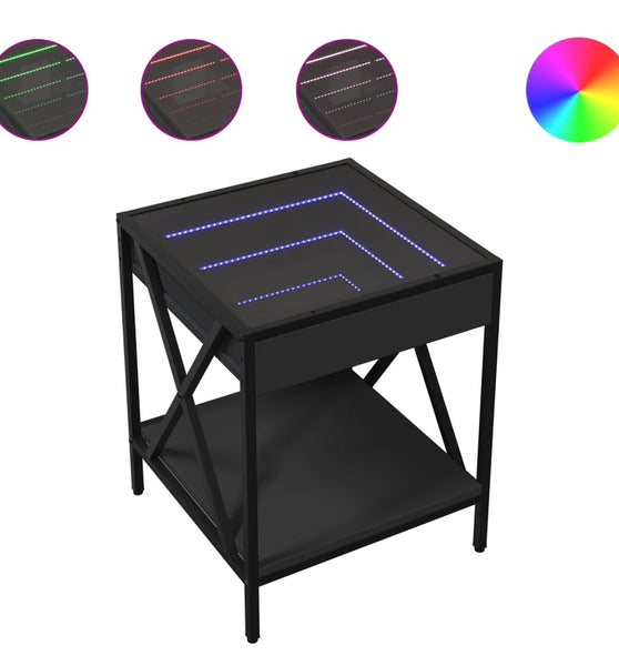 Couchtisch mit Infinity-LED Schwarz 40x40x49 cm