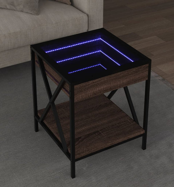 Couchtisch mit Infinity-LED Braun Eichen-Optik 40x40x49 cm