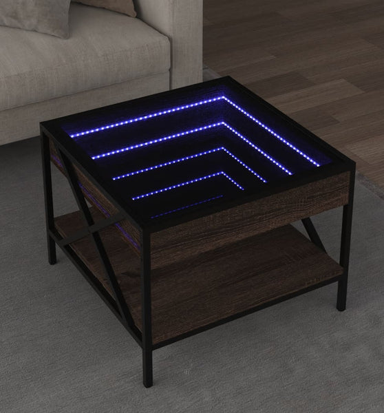 Couchtisch mit Infinity-LED Braun Eichen-Optik 50x50x38 cm