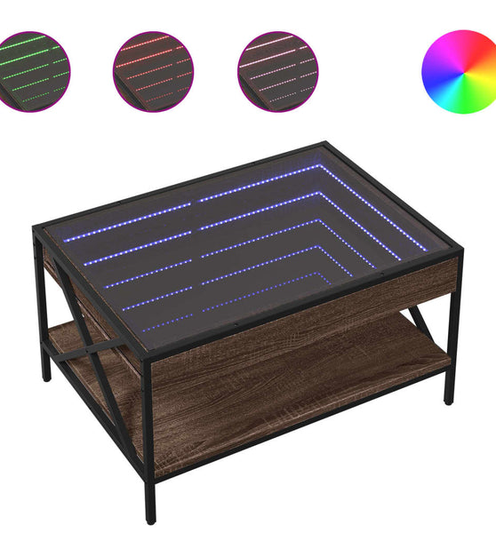 Couchtisch mit Infinity-LED Braun Eichen-Optik 70x50x38 cm