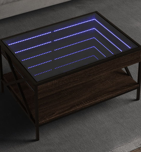 Couchtisch mit Infinity-LED Braun Eichen-Optik 70x50x38 cm