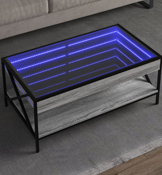 Couchtisch mit Infinity-LED Grau Sonoma 90x50x38 cm