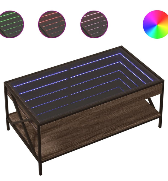 Couchtisch mit Infinity-LED Braun Eichen-Optik 90x50x38 cm