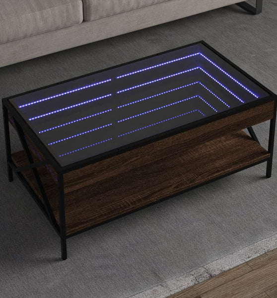 Couchtisch mit Infinity-LED Braun Eichen-Optik 90x50x38 cm