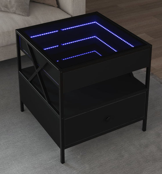 Couchtisch mit Infinity-LED Schwarz 50x50x51 cm