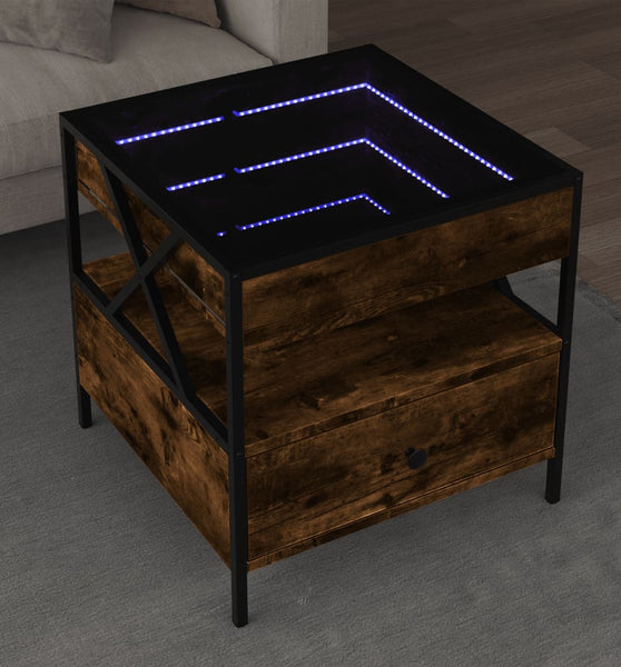 Couchtisch mit Infinity-LED Räuchereiche 50x50x51 cm