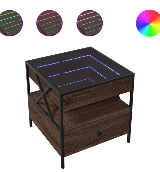 Couchtisch mit Infinity-LED Braun Eichen-Optik 50x50x51 cm