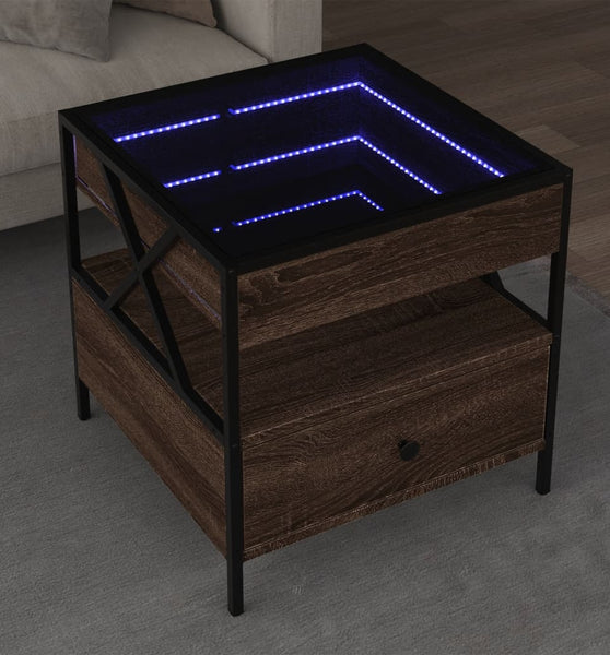Couchtisch mit Infinity-LED Braun Eichen-Optik 50x50x51 cm