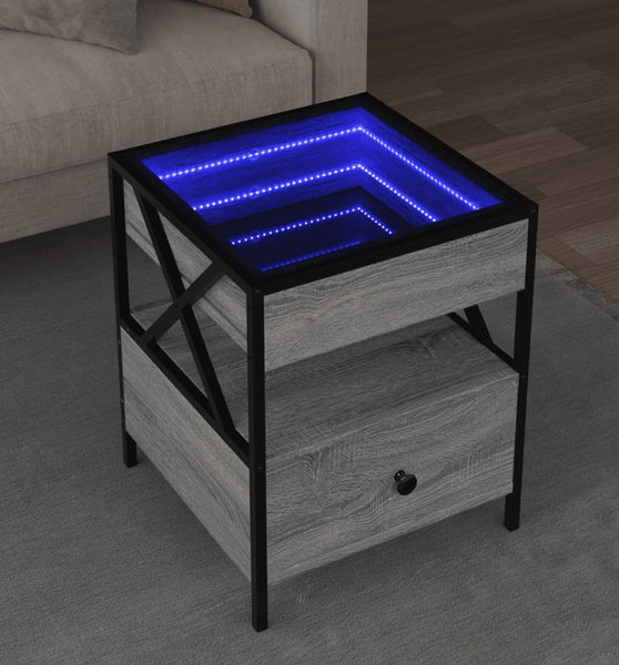 Couchtisch mit Infinity-LED Grau Sonoma 40x40x51 cm