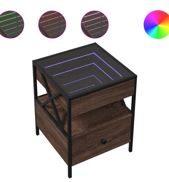 Couchtisch mit Infinity-LED Braun Eichen-Optik 40x40x51 cm